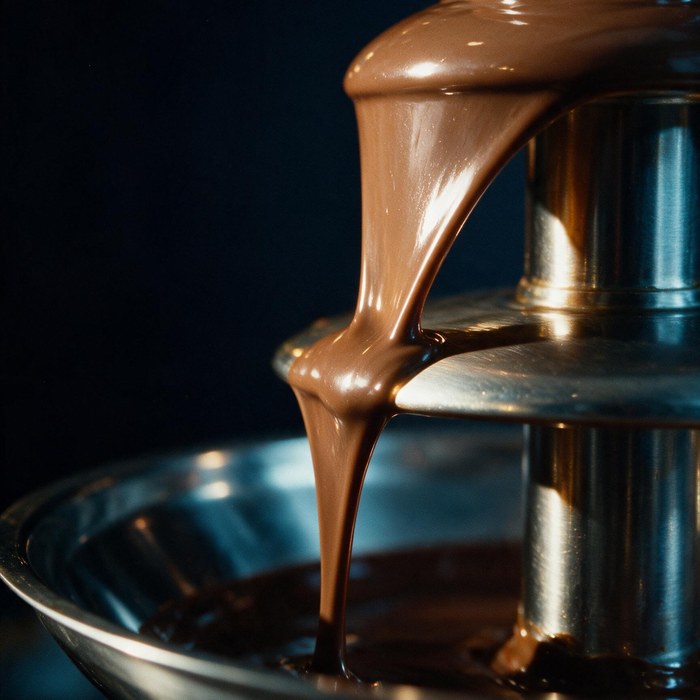 Detalhe do chocolate escorrendo entre as ondas