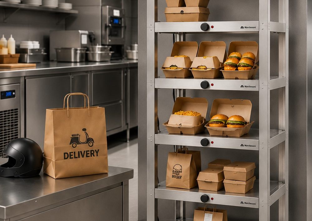 Estante Aquecida com lanches organizados