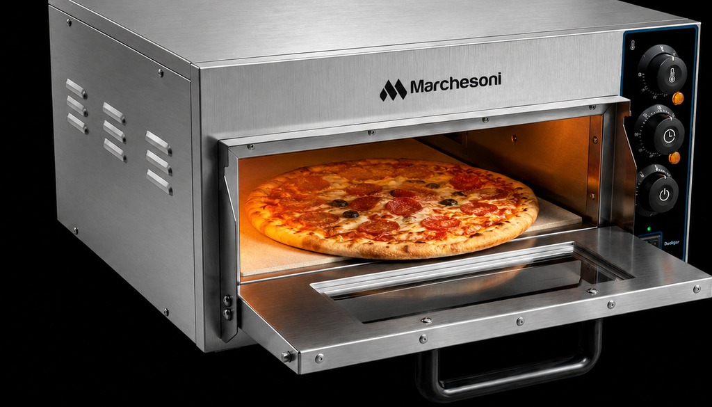 Pizza sobre a pedra refratária dentro do forno aberto
