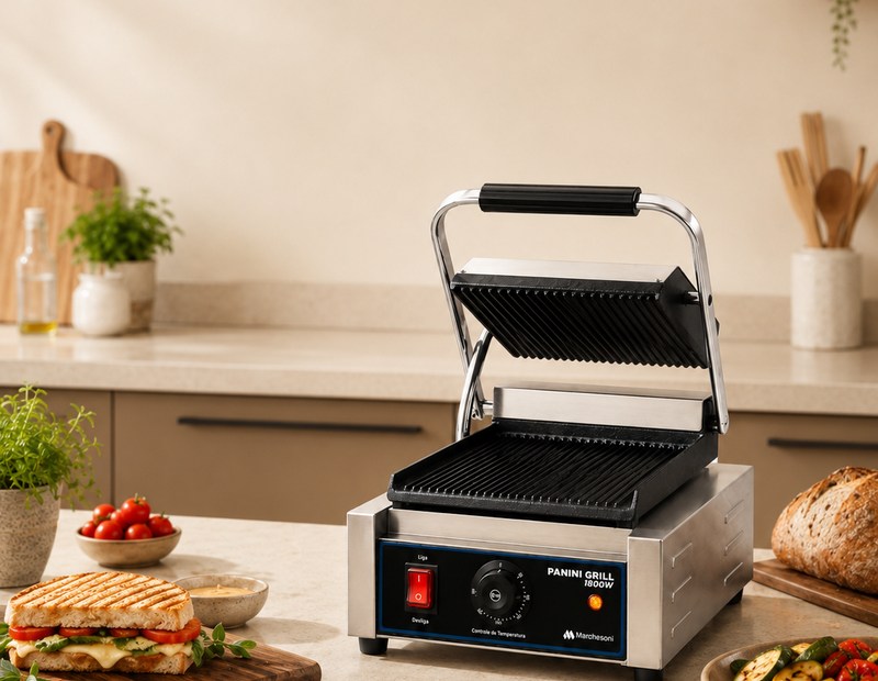 Panini Grill em operação de lanches