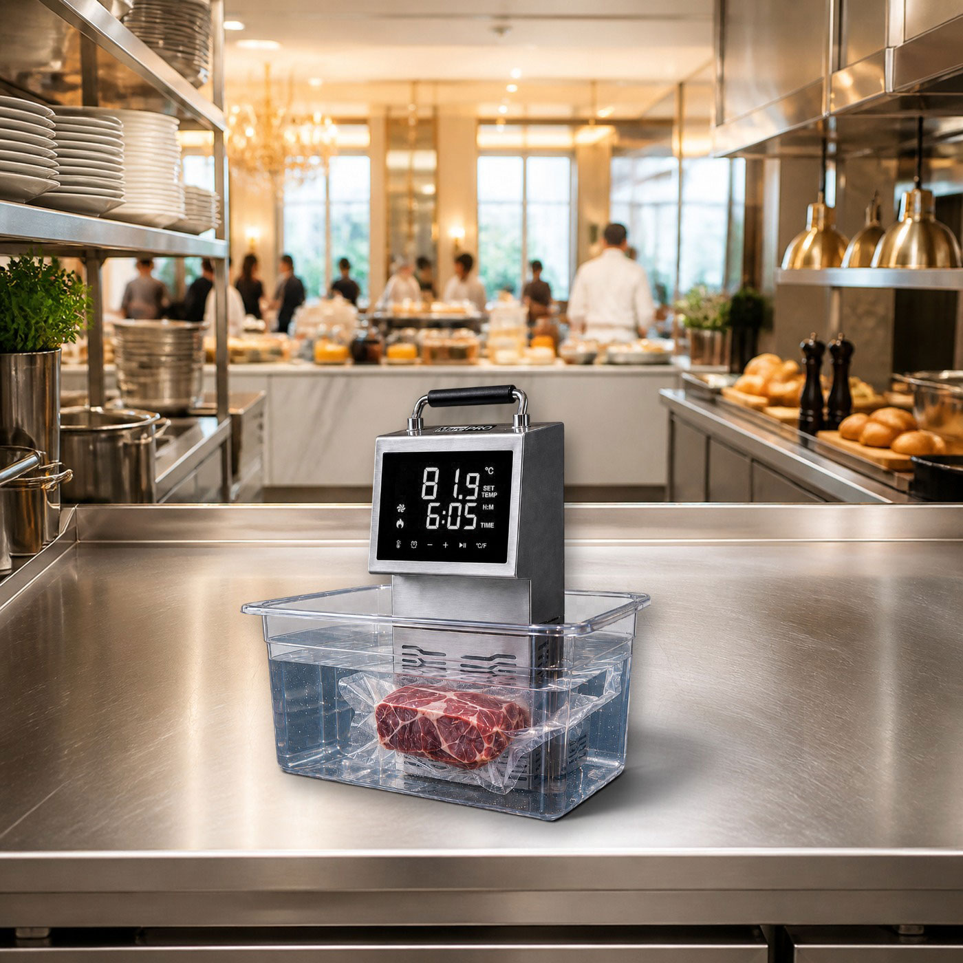 Termocirculador Sous Vide MarcPRO em cozinha de hotel